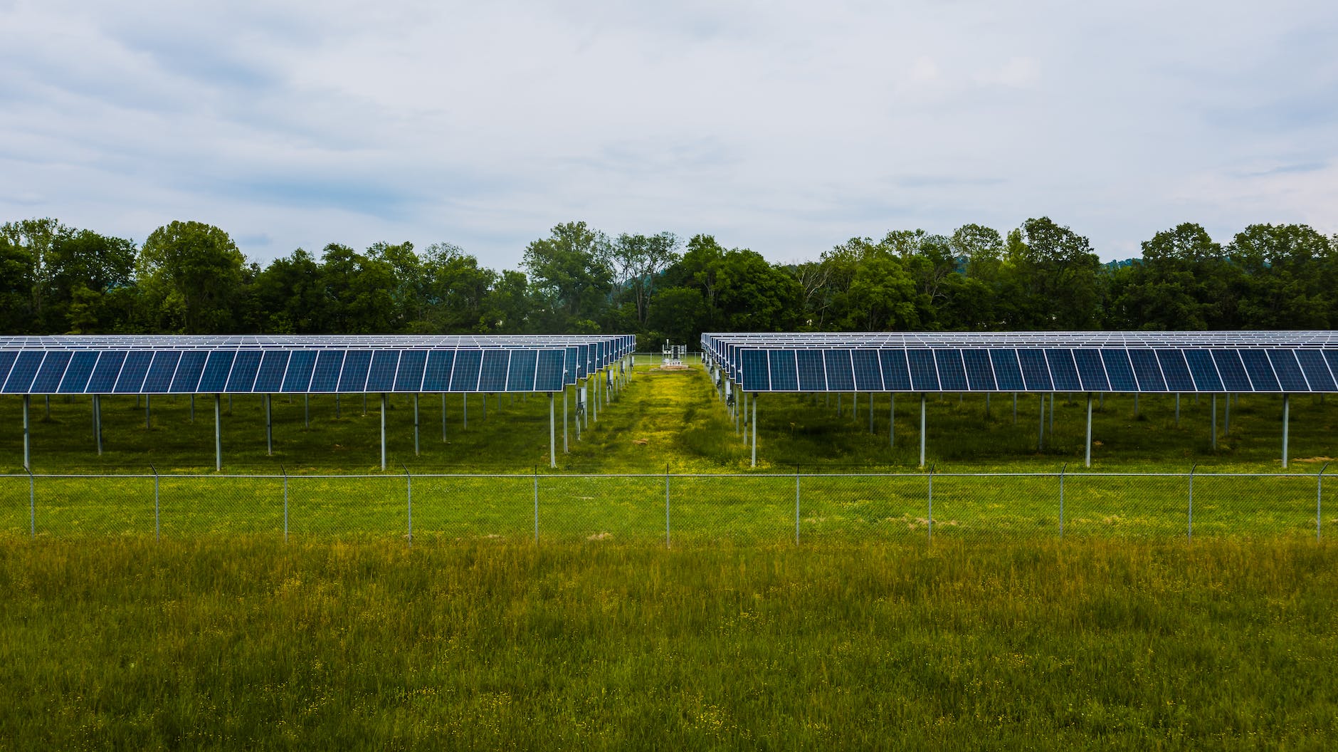 modern photovoltaic solar energy station in lush countryside. This shows SDGs, progress beyond GDP